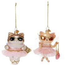 Artículo Adornos de cristal con forma de gato y tutú para decorar el árbol de Navidad, 11 cm, 2 unidades.