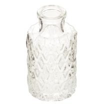 Artículo Mini jarrón de cristal con estampado de rombos, jarrón pequeño de mesa, botella, transparente, 9 cm, 6 piezas