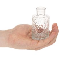 Artículo Mini jarrón de cristal con estampado de rombos, jarrón pequeño de mesa, botella, transparente, 9 cm, 6 piezas