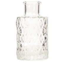 Artículo Mini jarrón de cristal con estampado de rombos, jarrón pequeño de mesa, botella, transparente, 9 cm, 6 piezas