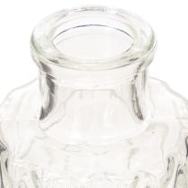 Artículo Mini jarrón de cristal con estampado de rombos, jarrón pequeño de mesa, botella, transparente, 9 cm, 6 piezas