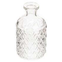Artículo Botella de vidrio con diseño de rombos, botella decorativa, jarrón, pequeña, 13 cm, 6 piezas