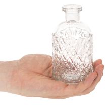 Artículo Botella de vidrio con diseño de rombos, botella decorativa, jarrón, pequeña, 13 cm, 6 piezas