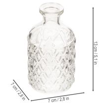 Artículo Botella de vidrio con diseño de rombos, botella decorativa, jarrón, pequeña, 13 cm, 6 piezas