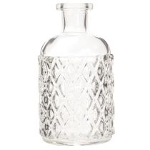 Artículo Botella de vidrio con diseño de rombos, botella decorativa, jarrón, pequeña, 13 cm, 6 piezas
