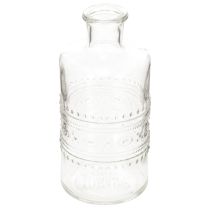 Artículo Botella de vidrio con diseño, cilíndrica, transparente, jarrón decorativo, 15 cm, 6 piezas