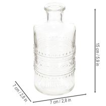 Artículo Botella de vidrio con diseño, cilíndrica, transparente, jarrón decorativo, 15 cm, 6 piezas