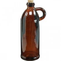 Botella de cristal vintage con corcho y asa marrón Ø7,5 cm H22cm