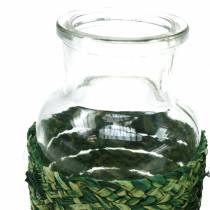 Botella de vidrio decorativa con rafia verde Al10cm 4ud