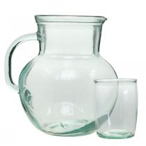 Artículo Jarra de vidrio con vasos para beber, juego de bebidas para servir transparente azulado H20cm/11.5cm 5 piezas