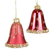 Campana de cristal Campanas navideñas oro rojo Ø6,5cm H8,5cm 2ud