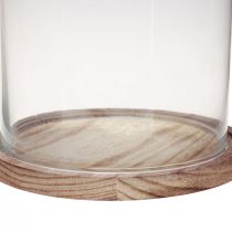Artículo Campana de cristal con placa de madera decoración de cristal Ø17cm H25cm