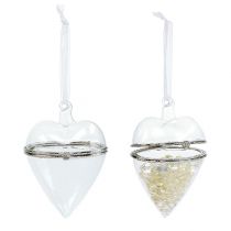 Artículo Corazón de cristal para rellenar decoración colgante 7cm x 10cm transparente 2 piezas