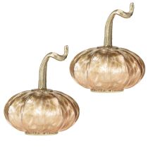Artículo Adorno de mesa de calabaza de cristal, calabaza otoñal, cristal y metal, 14 cm de alto, 2 unidades