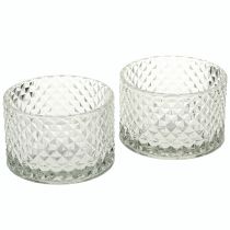 Artículo Portavelas de cristal retro Diamante Transparente Ø10,5cm 2uds