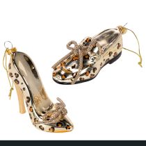 Artículo Adorno de zapato de cristal con estampado de leopardo para árbol de Navidad, 13 cm, 2 unidades.