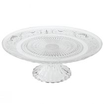 Artículo Plato de cristal con pie Cuenco de cristal plano con estampado transparente Ø25cm