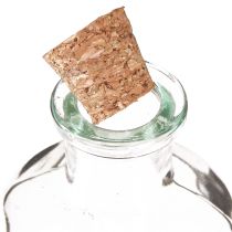 Artículo Jarrón de cristal con forma de botella, jarrón decorativo con corcho, altura 10,5 cm, 8 unidades