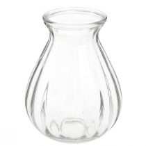 Artículo Florero de vidrio florero bulboso con ranuras transparente Ø11cm H14cm 2ud