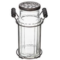 Artículo Botella de vidrio en una cesta de metal, ideal como elemento decorativo en el salón, 20 cm.
