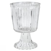 Artículo Jarrón de cristal con pie copa decorativa de cristal estriado Ø13cm H19cm