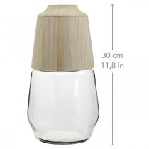 Artículo Jarrón de cristal con florero decorativo de madera florero transparente Al. 30 cm