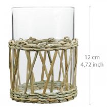 Artículo Jarrón de vidrio cilindro hierba trenzada decoración de mesa vidrio Ø8cm H12cm