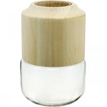 Jarrón de cristal con jarrón decorativo de madera para floristería seca Al. 20 cm