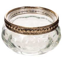 Artículo Portavelas de cristal con borde decorativo de metal, 6 cm, 4 unidades