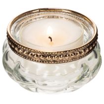 Artículo Portavelas de cristal con borde decorativo de metal, 6 cm, 4 unidades