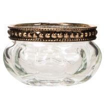 Artículo Portavelas de cristal con borde decorativo de metal, 6 cm, 4 unidades