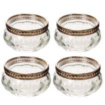 Artículo Portavelas de cristal con borde decorativo de metal, 6 cm, 4 unidades