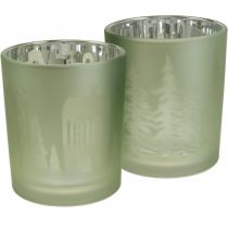 Faroles, portavelas de cristal Navidad verde Ø7cm 2pcs