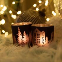 Faroles, portavelas de cristal Navidad negro Ø7cm 2pcs