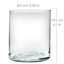 Florero de vidrio redondo, cilindro de vidrio transparente Ø9cm H10.5cm