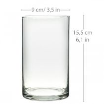 Florero de vidrio redondo, cilindro de vidrio transparente Ø9cm H15.5cm
