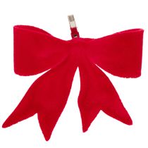 Artículo Lazo decorativo rojo con pinza. Decoración navideña versátil. 11 cm, 4 unidades.