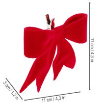 Artículo Lazo decorativo rojo con pinza. Decoración navideña versátil. 11 cm, 4 unidades.