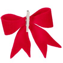 Artículo Lazo decorativo rojo con pinza. Decoración navideña versátil. 11 cm, 4 unidades.