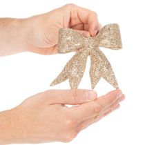 Artículo Lazo brillante, lazo decorativo, dorado con clip, 11 cm, 4 unidades