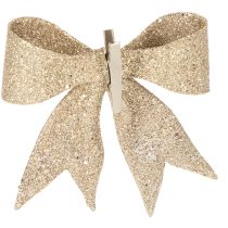 Artículo Lazo brillante, lazo decorativo, dorado con clip, 11 cm, 4 unidades