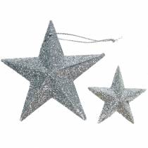 Artículo Decoración navideña Estrella Plata con purpurina 9,5 / 5cm 18pcs