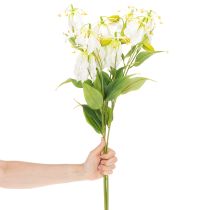 Artículo Flor artificial de gloriosa, blanca y amarilla, elegante rama florida para decoración, 80 cm, 3 piezas.