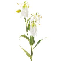 Artículo Flor artificial de gloriosa, blanca y amarilla, elegante rama florida para decoración, 80 cm, 3 piezas.