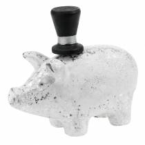 Cerdo de la suerte con cilindro plateado 6.5 × 8cm 6pcs