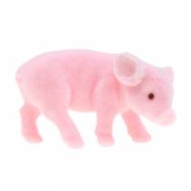 Lucky pig rosa flocado 9cm 6pcs