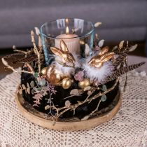 Artículo Conejo dorado sentado terracota dorada con plumas Al.10cm 4 piezas