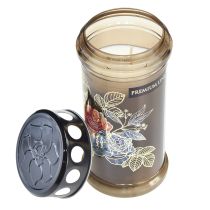 Artículo Velas para tumbas marrones, velas para tumbas con flores, Ø7,5 cm, alto 16,5 cm, 6 unidades