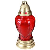 Artículo Farol de cristal con forma de corazón, color rojo, Ø10,5 cm, altura 25,5 cm