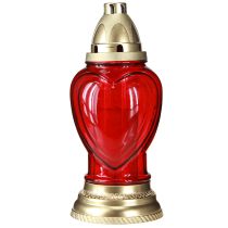 Artículo Farol de cristal con forma de corazón, color rojo, Ø10,5 cm, altura 25,5 cm